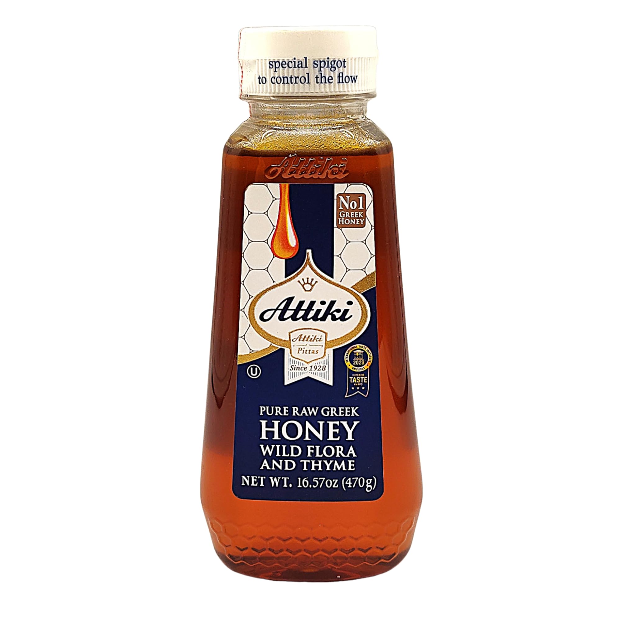 Attiki Pure Greek Honey with Thyme, Wild Flowers and Herbs, Perfect for Baking, Cooking, Lemonade and Tea, 9.5 oz (270 grams), Bottle