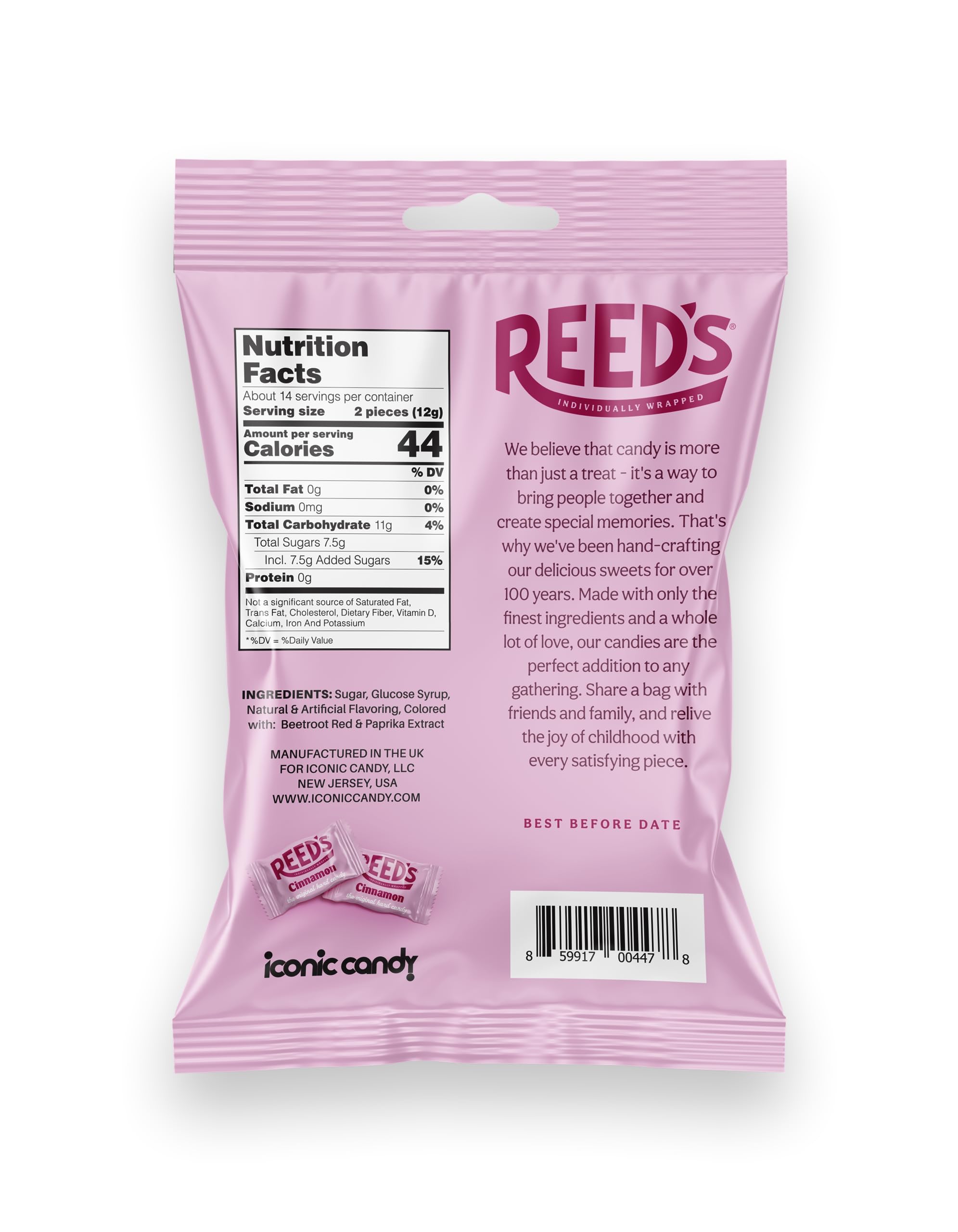 Reed’s Individually Wrapped Cinnamon Candy | Traditional Cinnamon Hard Candy | Reed’s Classic Spiced Hard Cinnamon Candy Brought To You By Iconic Candy | 6.25oz Bag (1)