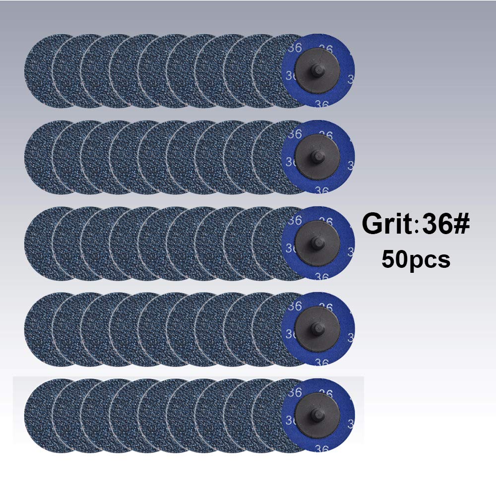 Tshya Quick Change Grinding Disc, 50 Pcs 2 inch Sanding Discs, Zirconia Coated Twist on Disc for Surface Prep (36 Grit)