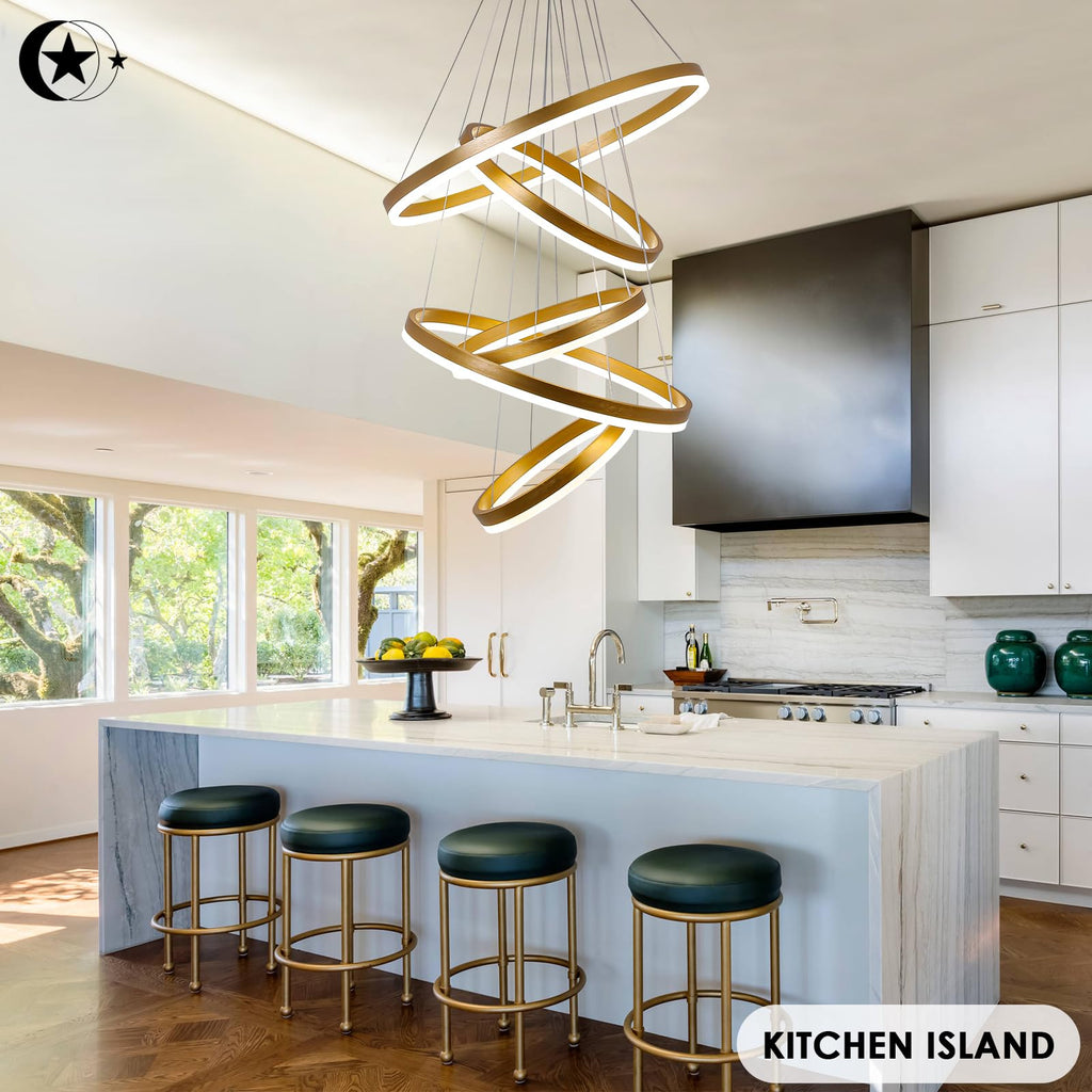5-Rings Modern LED Chandelier Black Dimmable High Ceiling Chandelier for Dining Room with Remote Control for Foyer Living Room Entryway Staircase(D23.6’’, 3000K-6500K)