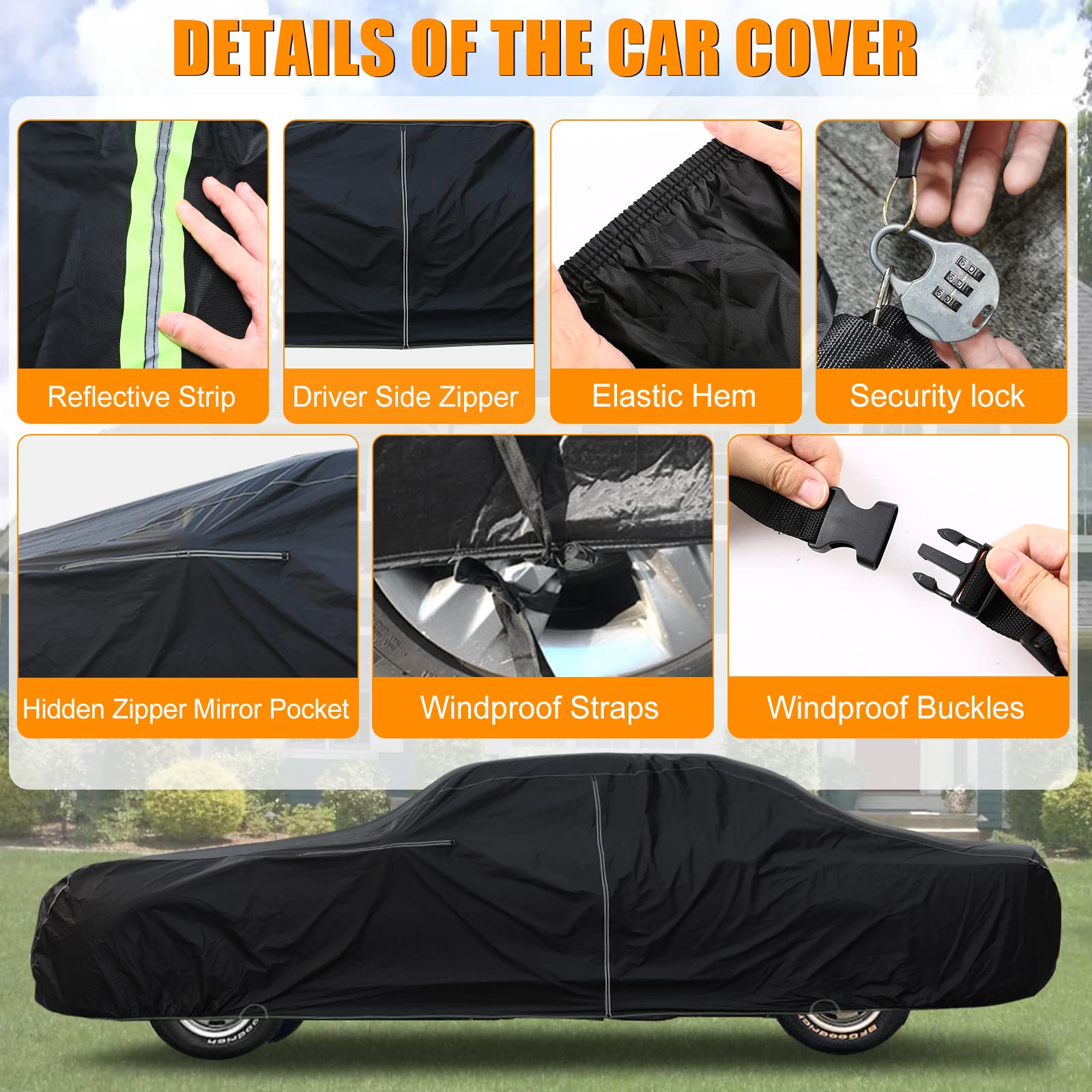 Waterproof Car Cover Replace for 1964-1978 Ford Mustang, 6 Layers All Weather Custom-Fit Mustang Full Car Covers with Zipper Door for Snow Rain Dust Hail Protection (1964-1978)