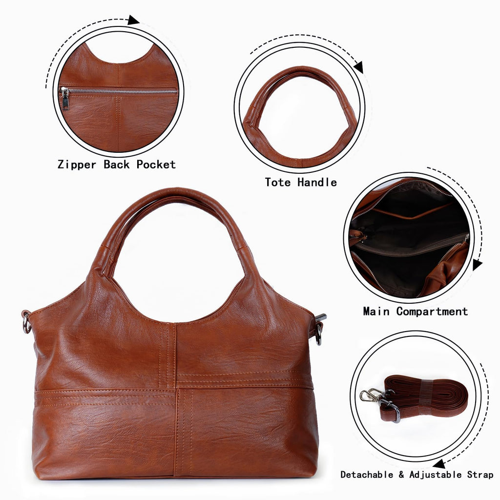KOGTLA Medium Vegan Leather Purses for Women with Detachable Satchel Strap, Ladies Handbags, Tote Hobo Bags with Two-Handle