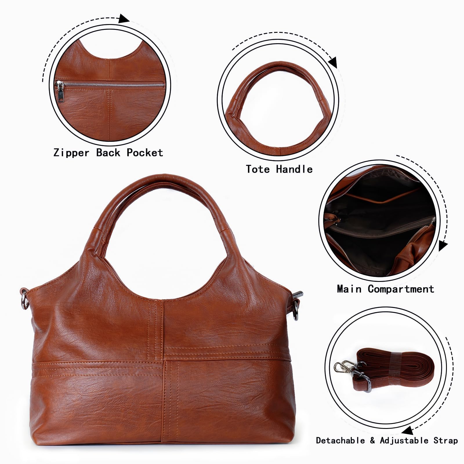 KOGTLA Medium Vegan Leather Purses for Women with Detachable Satchel Strap, Ladies Handbags, Tote Hobo Bags with Two-Handle