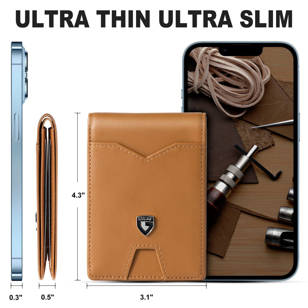 GSOIAX Slim Wallet for Men Rfid Blocking Leather Bifold Front Pocket Carbon Fiber Men's Money Clips Credit Card Holder With Gift Box
