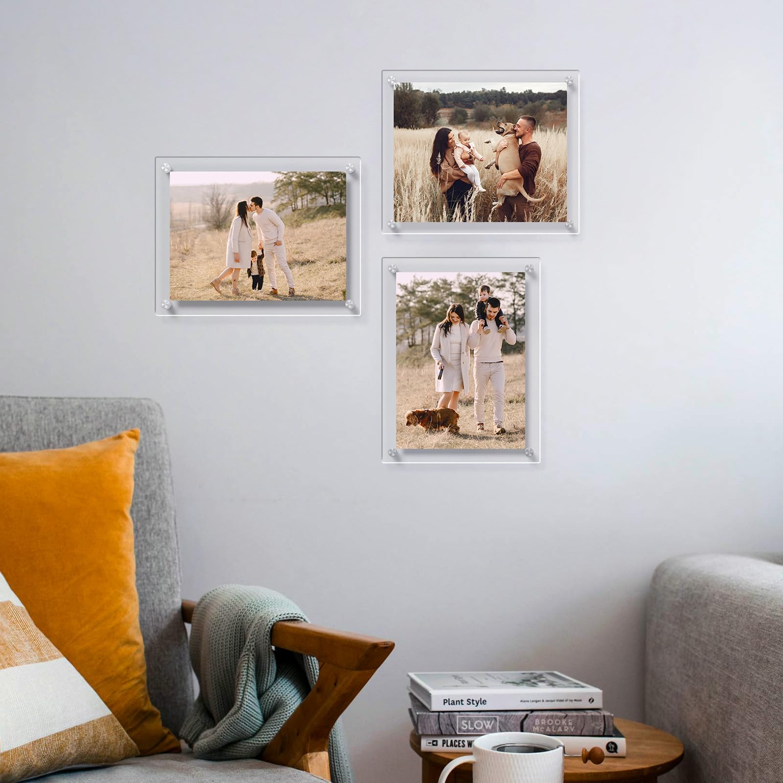 AITEE 8x10 Acrylic Picture Frames 4 Pack, Clear Picture Frames for Wall, Modern Frameless picture Frames Lucite Transparent Square Cubes Floating Hanging Photo Frame Gift for Home Office Display