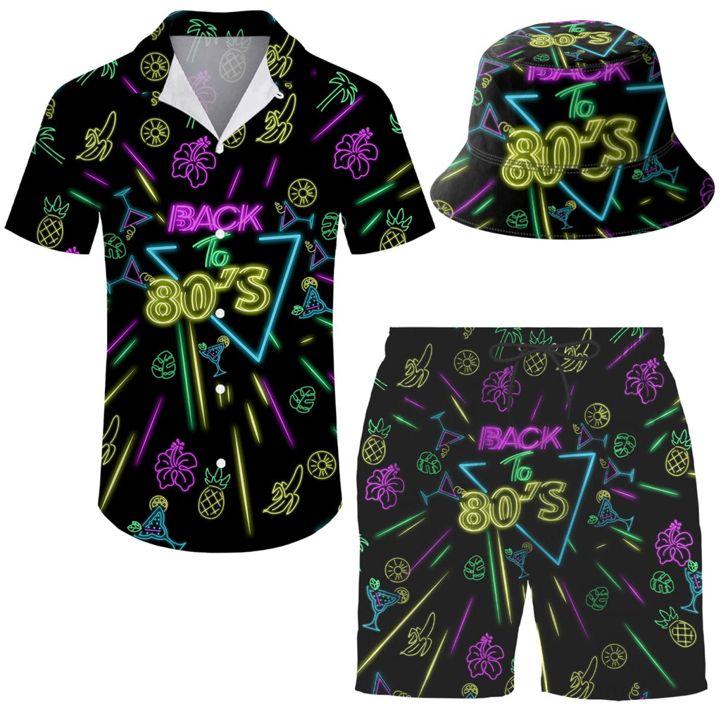 Men's 2 Piece Tracksuit Hawaiian Shirt Shorts Button Down Shirt and Shorts Sets with Bucket Hats