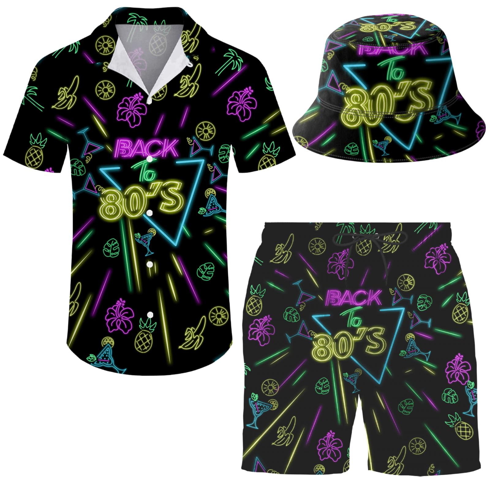 Men's 2 Piece Tracksuit Hawaiian Shirt Shorts Button Down Shirt and Shorts Sets with Bucket Hats