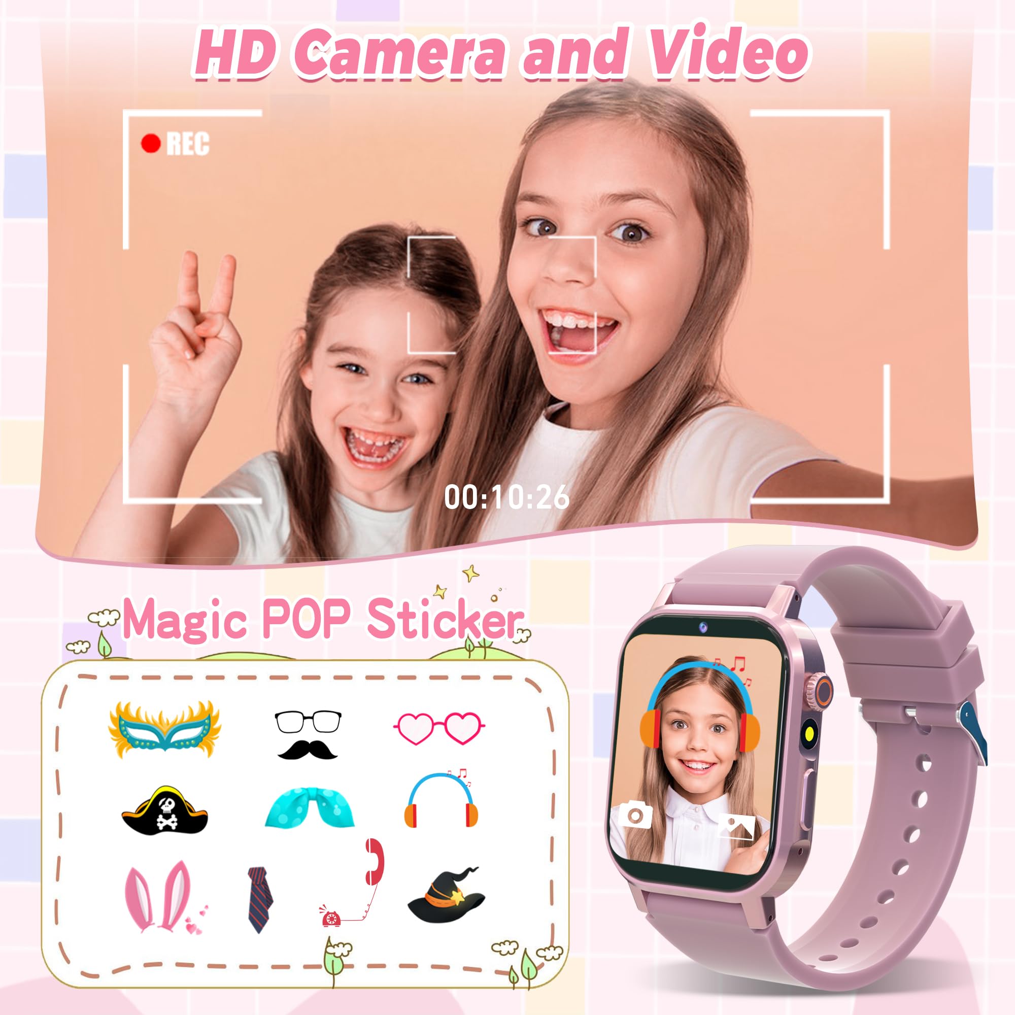 Kids Smart Watch Boys, Kids Game Smart Watch with 32 Games HD Touch Screen Video Camera Music Player Audiobooks Pedometer Flashlight Alarm Clock 12/24 hr, Toys Gift for 3-12 Years Old Boys Girls