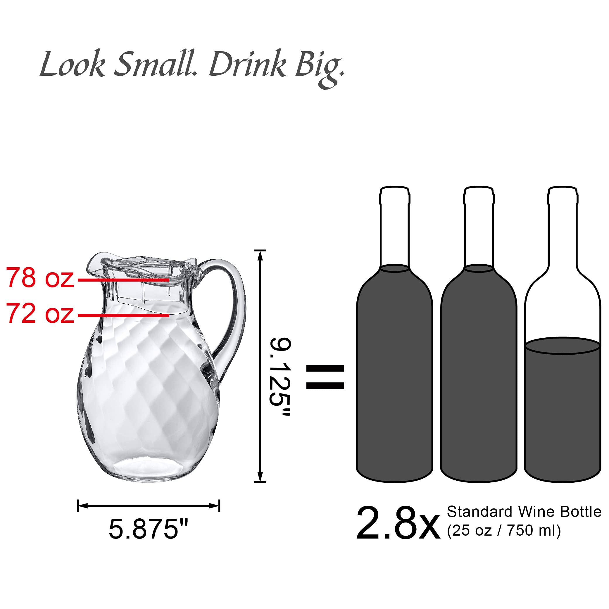 Amazing Abby - Bubbly Whirly - Plastic Pitcher (64 oz, 2 Quart), Clear Water Pitcher with Lid, Fridge Jug, BPA-Free, Shatter-Proof, Great for Iced Tea, Sangria, Lemonade, Juice, Milk, and More