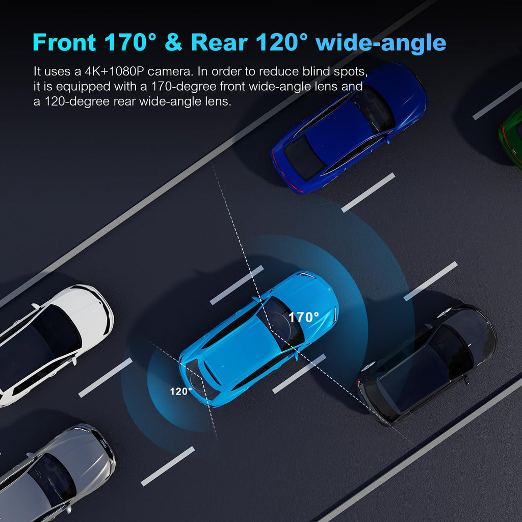 BOOGIIO Dash Cam Front and Rear with 64GB SD Card, 4K Dash Camera for Cars with APP, 5G WiFi Car Camera, Built-in G-Sensor, 170° Wide Angle, Night Vision, 24H Parking Mode,Loop Recording,3" IPS Screen
