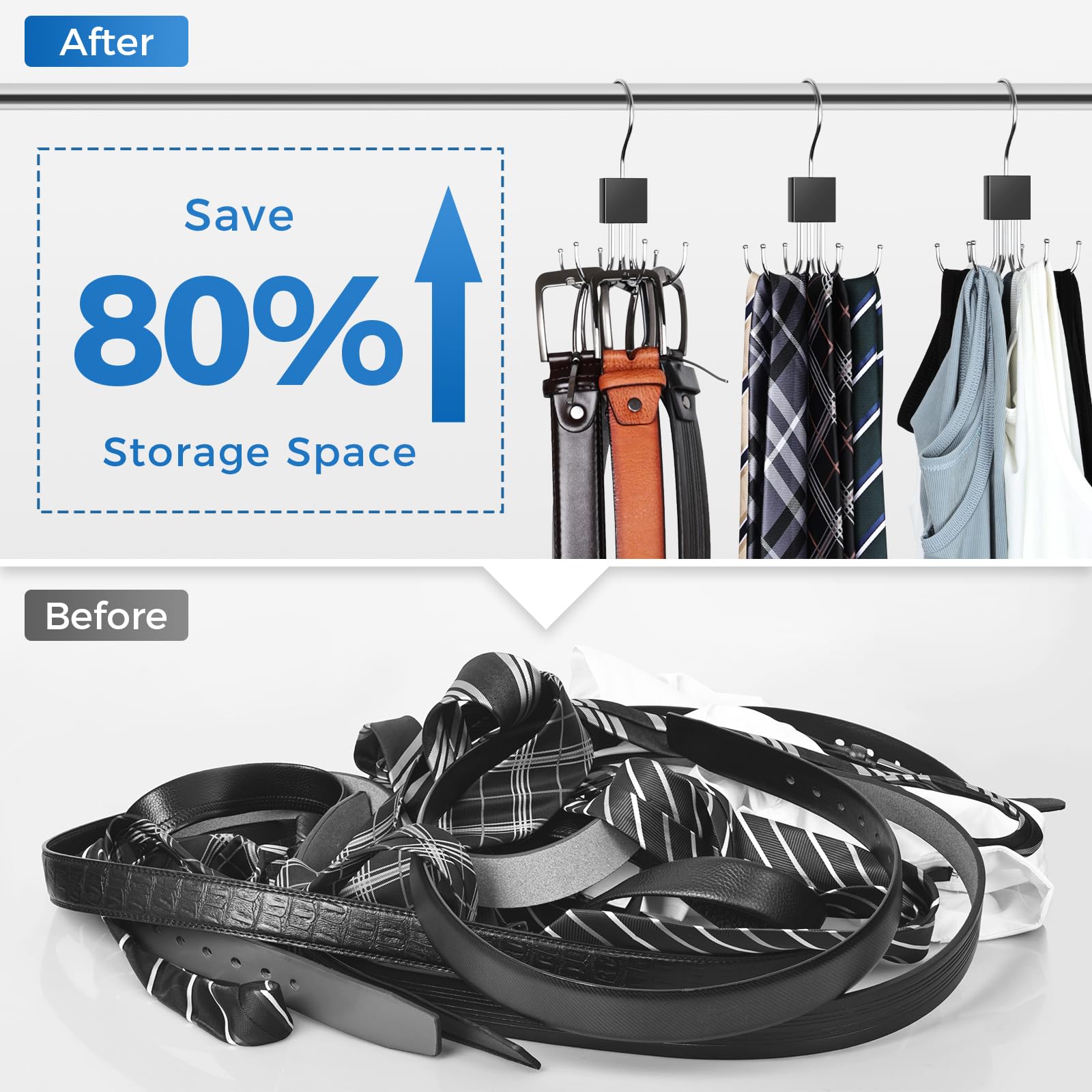 1 Pack Belt Hanger, Belt Organizer for Closet | 360° Rotatable, Max 24 Belt Storage, Space Saving, Closet Organizers and Storage