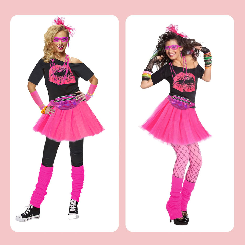 Upgraded 80s Outfit Costume for Women,80s Party Costume Accessory Sets with T-Shirt Tutu Skirt Waist Pack etc