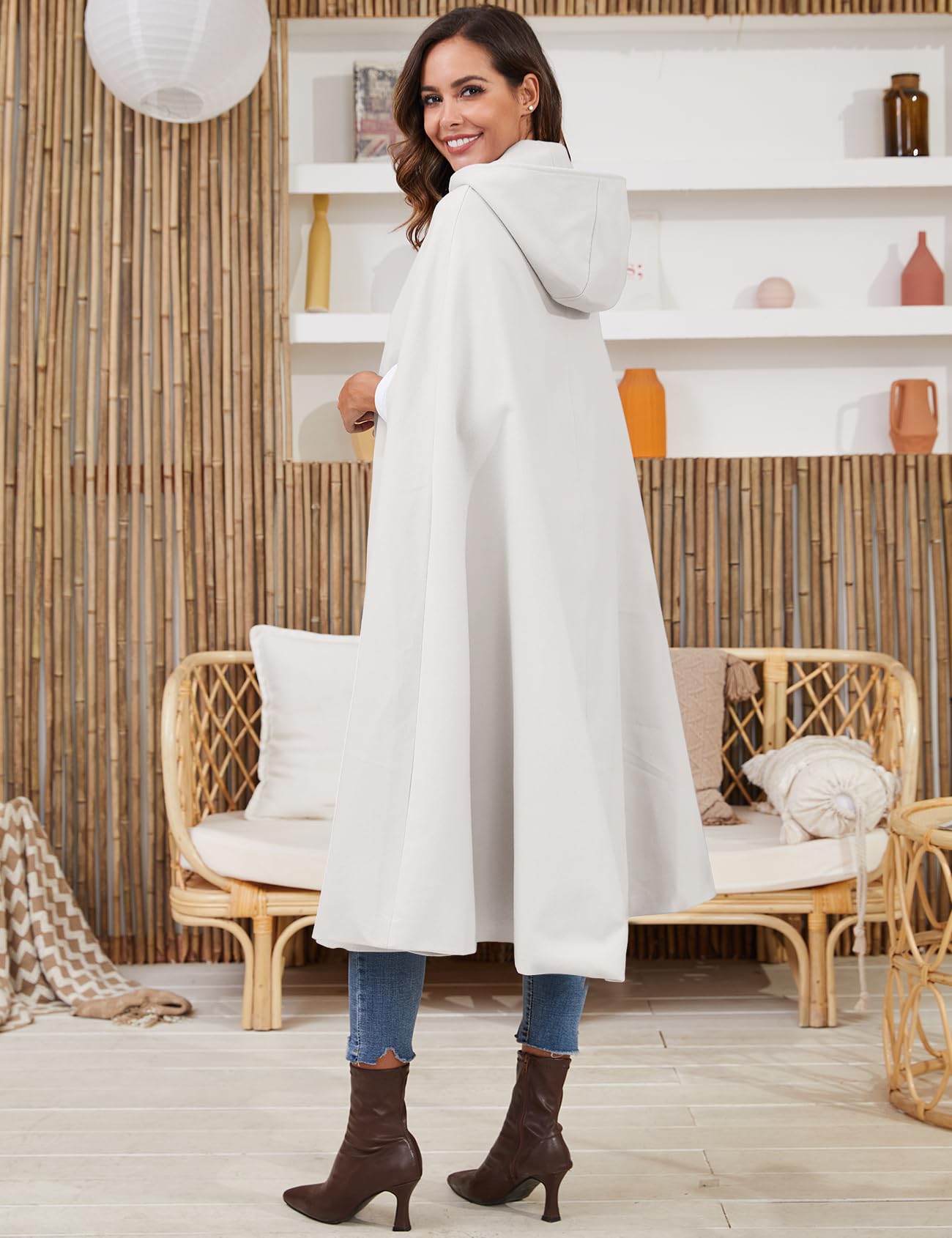 Gihuo Cape Poncho Women's Hooded Maxi Cloak Coat Winter Warm Long Cloak Cosplay Costumes Outerwear