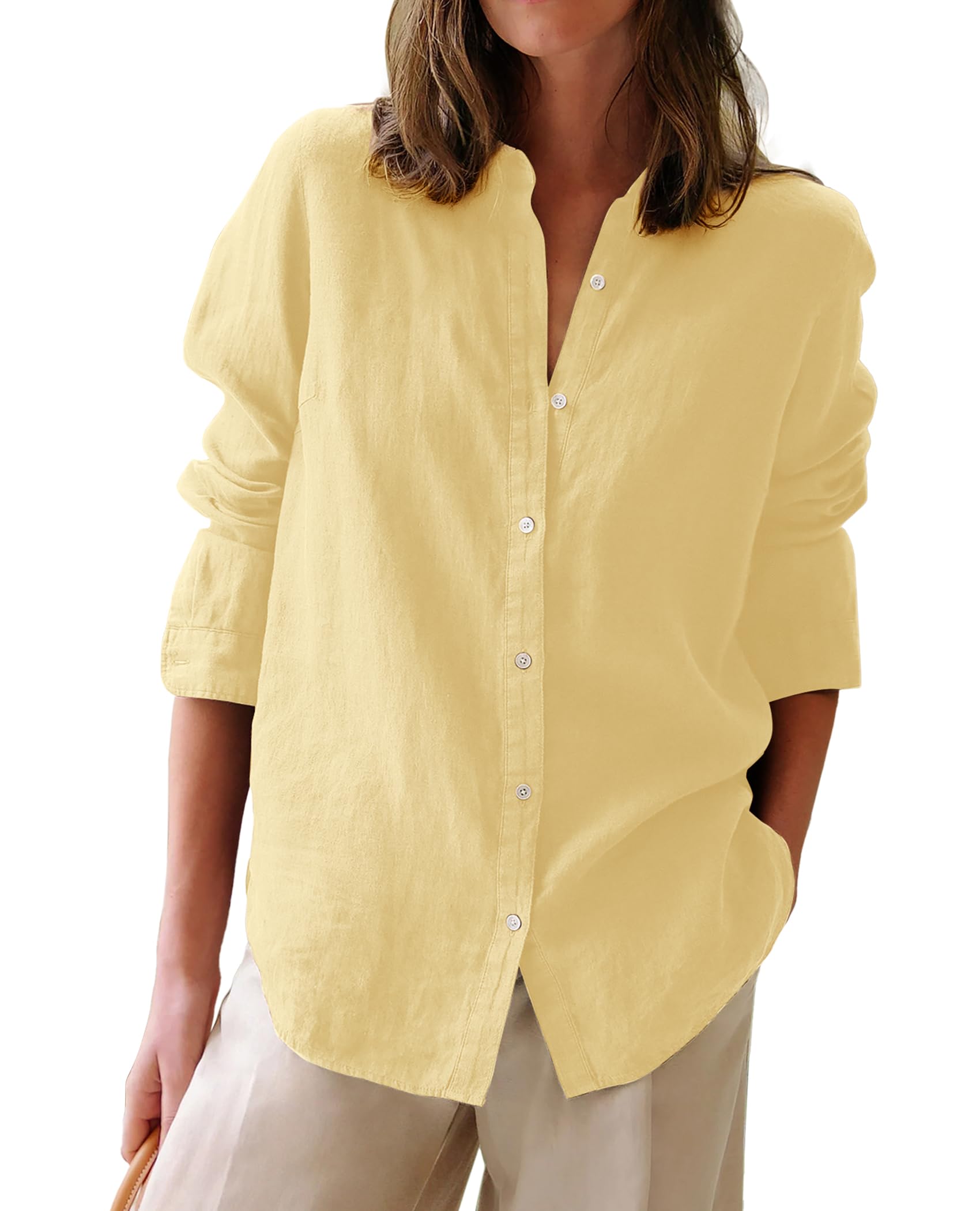 Button Down Shirts for Women Cotton Oxford Shirts Long Sleeve Dress Shirts Collared Blouses Work Casual Solid Tunic Tops