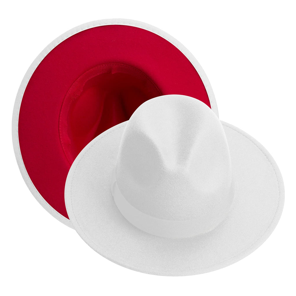 KUJUHA Fedora Hats for Mens/Womens Felt FedoraHats Two Tone Wide Brim Fedora Hats Rancher Hat