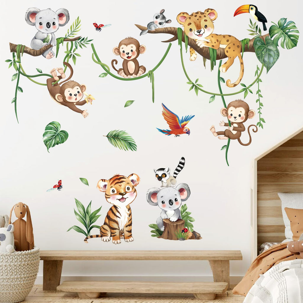 decalmile Jungle Animals Safari Wall Decals Lion Monkey Koala Wall Stickers Baby Nursery Kids Room Toddler Room Wall Decor