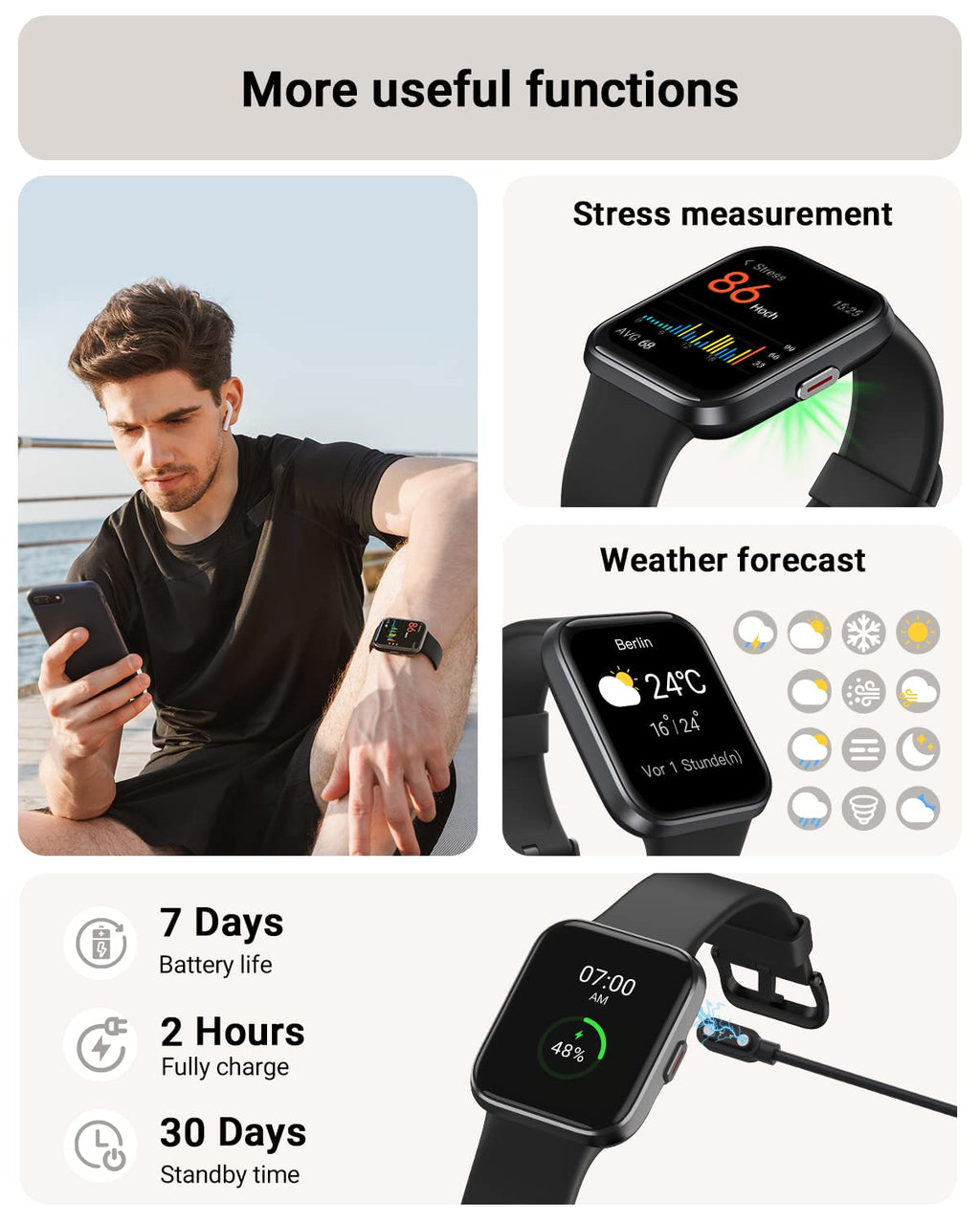 Tensky Smart Watch for Men/Women Android/iPhone/Samsung, Alexa Built-in, 1.8" Touch Screen Fitness Tracker with Answer/Make Calls, 3ATM Waterproof Heart Rate/Sleep/SpO2 Monitor, 120+ Sport Modes