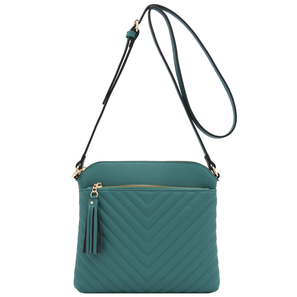 FashionPuzzle Chevron Quilted Medium Crossbody Bag with Tassel Accent