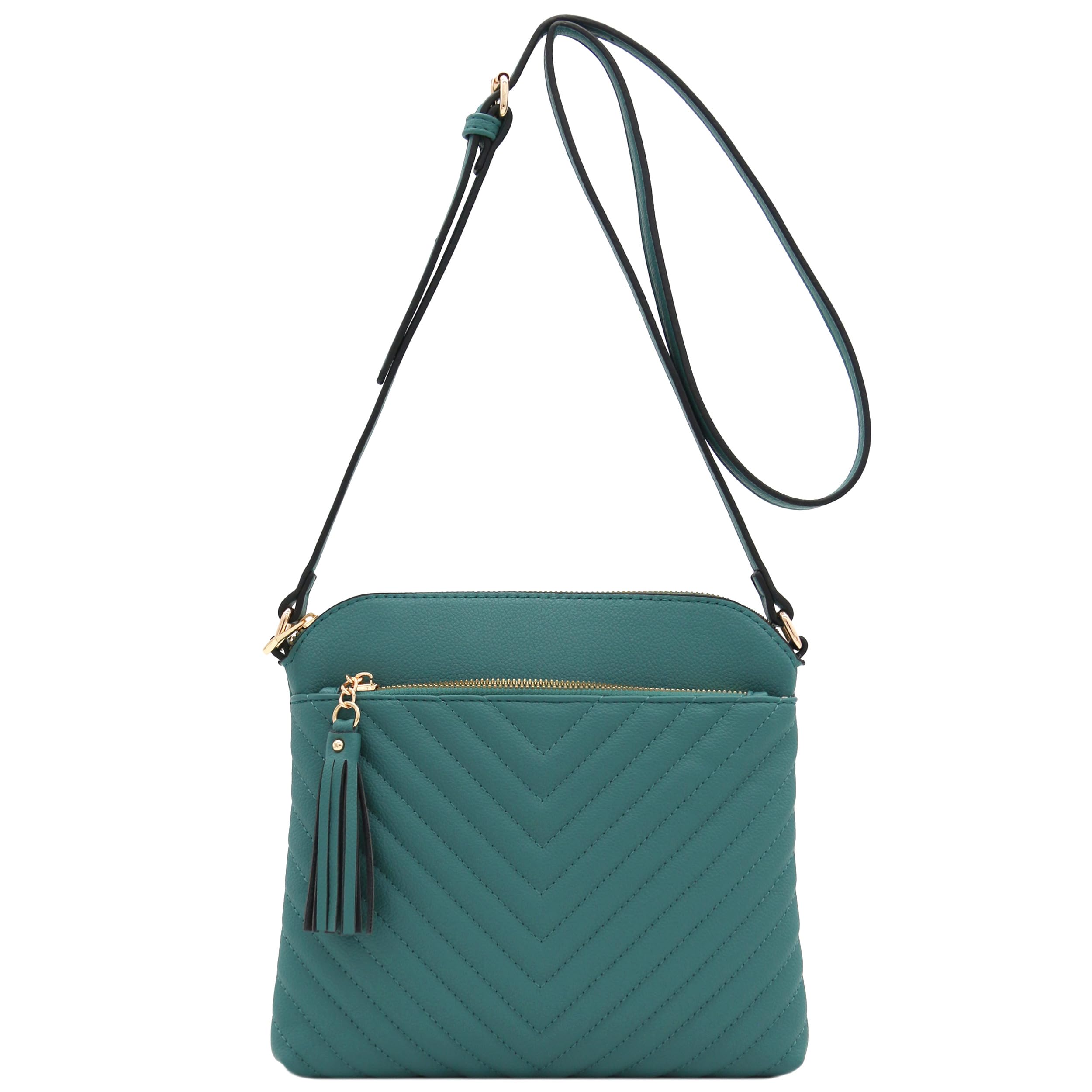 FashionPuzzle Chevron Quilted Medium Crossbody Bag with Tassel Accent