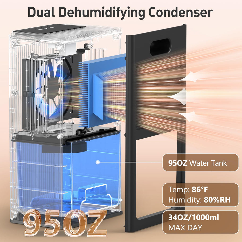 Dehumidifier, 95OZ Dehumidifier for Home 1000 Sq.Ft - Quiet with Auto Shut Off & Relaxing 7 Color Ambient Light,Ideal for Livingroom, Bedroom, Basement(White)
