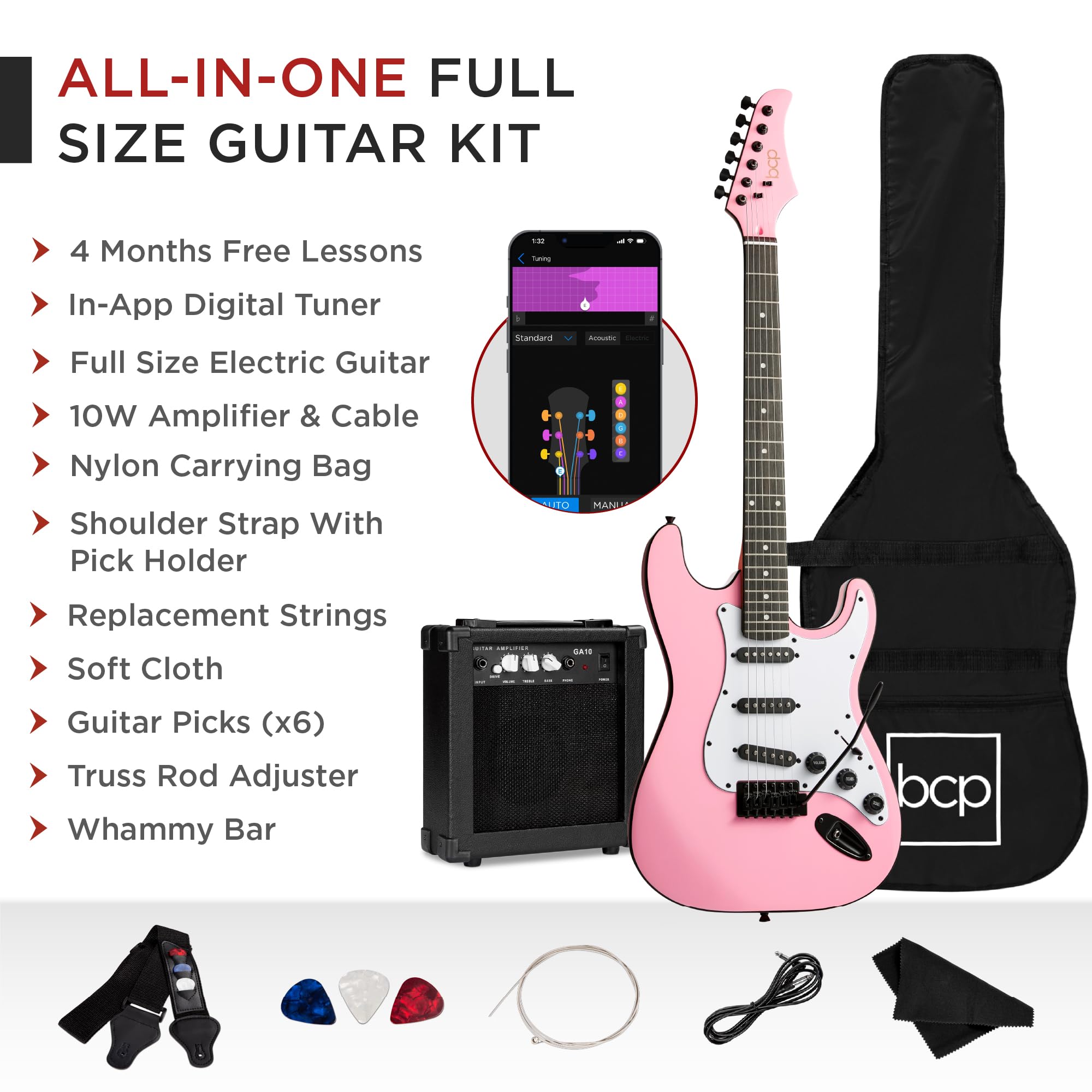 Best Choice Products 39in Full Size Beginner Electric Guitar Starter Kit w/Case, Strap, 10W Amp, Strings, Pick, Tremolo Bar - 3 Color Sunburst