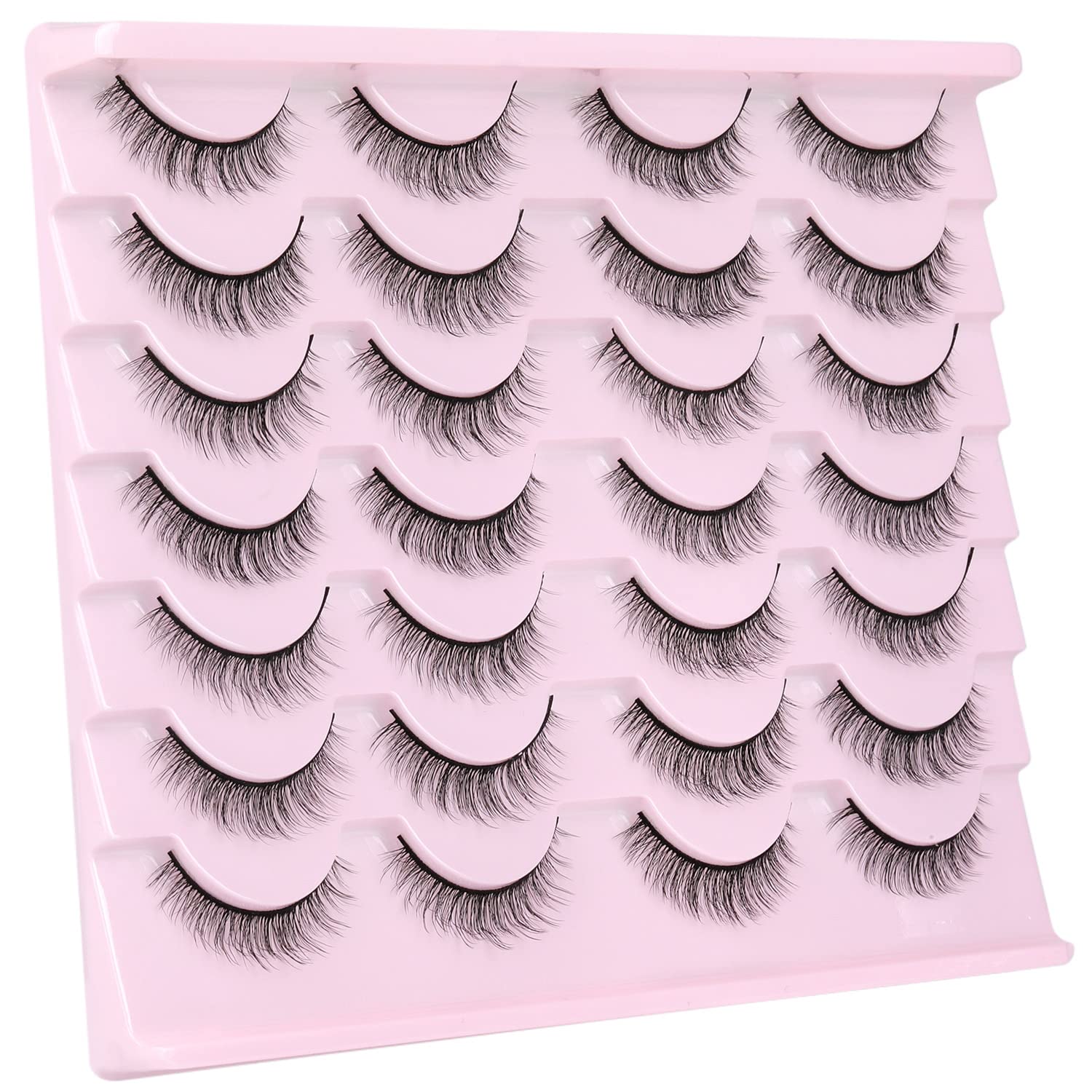 False Lashes Natural Look Wispy Eyelashes Manga Korean Spiky 16mm Short Faux Mink Eyelashes Cat Eye Natural Fake Eyelashes Strip Lashes Pack 14 Pairs