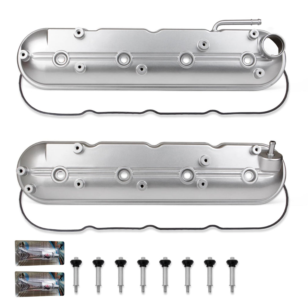 Upgrade Aluminum Engine Valve Covers Compatible with 1999-2008 Cadillac Escalade Chevy Silverado, Suburban Tahoe Trailblazer GMC Sierra Yukon Replaces Parts 12570427 12582224