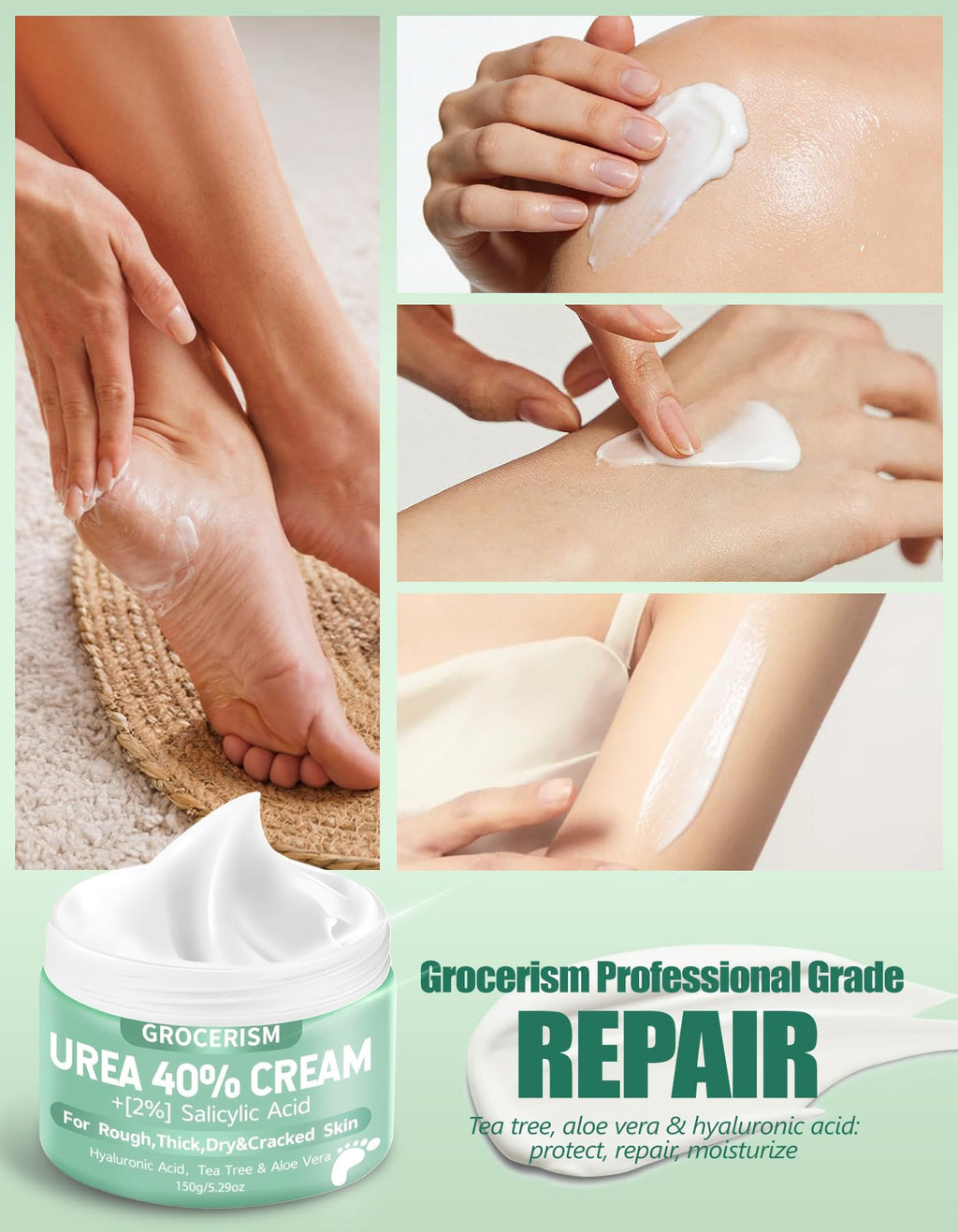 Urea Cream 20 Percent For Feet Plus 2% Salicylic Acid 150g || Foot Cream and Hand Cream Maximum Strength with Hyaluronic Acid, Tea Tree, and Aloe Vera for Deep Moisturizes