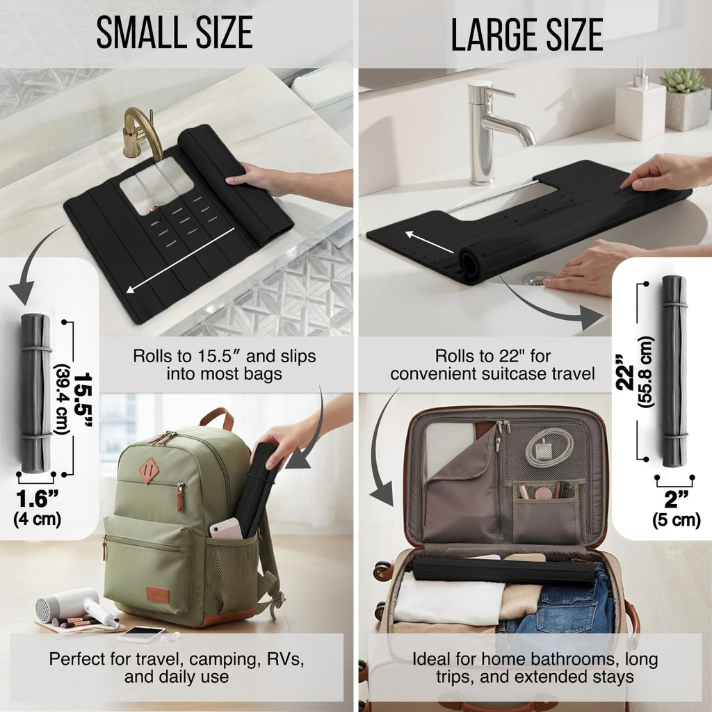Maplefield Bathroom Sink Cover for Counter Space, Heat Resistant Silicone Sink Mat for Your Beauty Routine, Small Bathroom Space Saver Sink Cover for Makeup (Beige Large, 22" x 15" x 2" Inches)