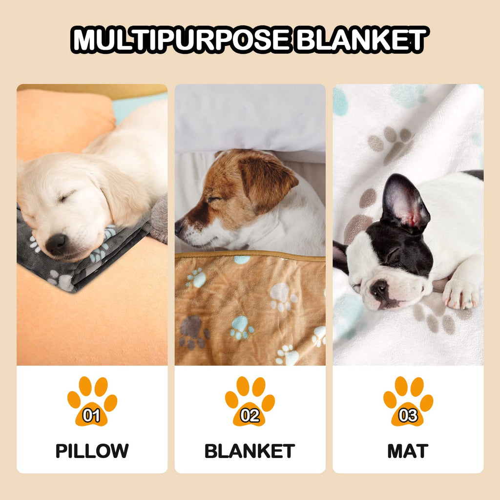 Rezutan 1 Pack 3 Dog Blanket for Large Dogs,41x31 inch for Medium Soft Fluffy Washable Pet Cat Blankets,Reversible Elephant & Paw Print for Dog Kennels & Beds, Sofas, Blue