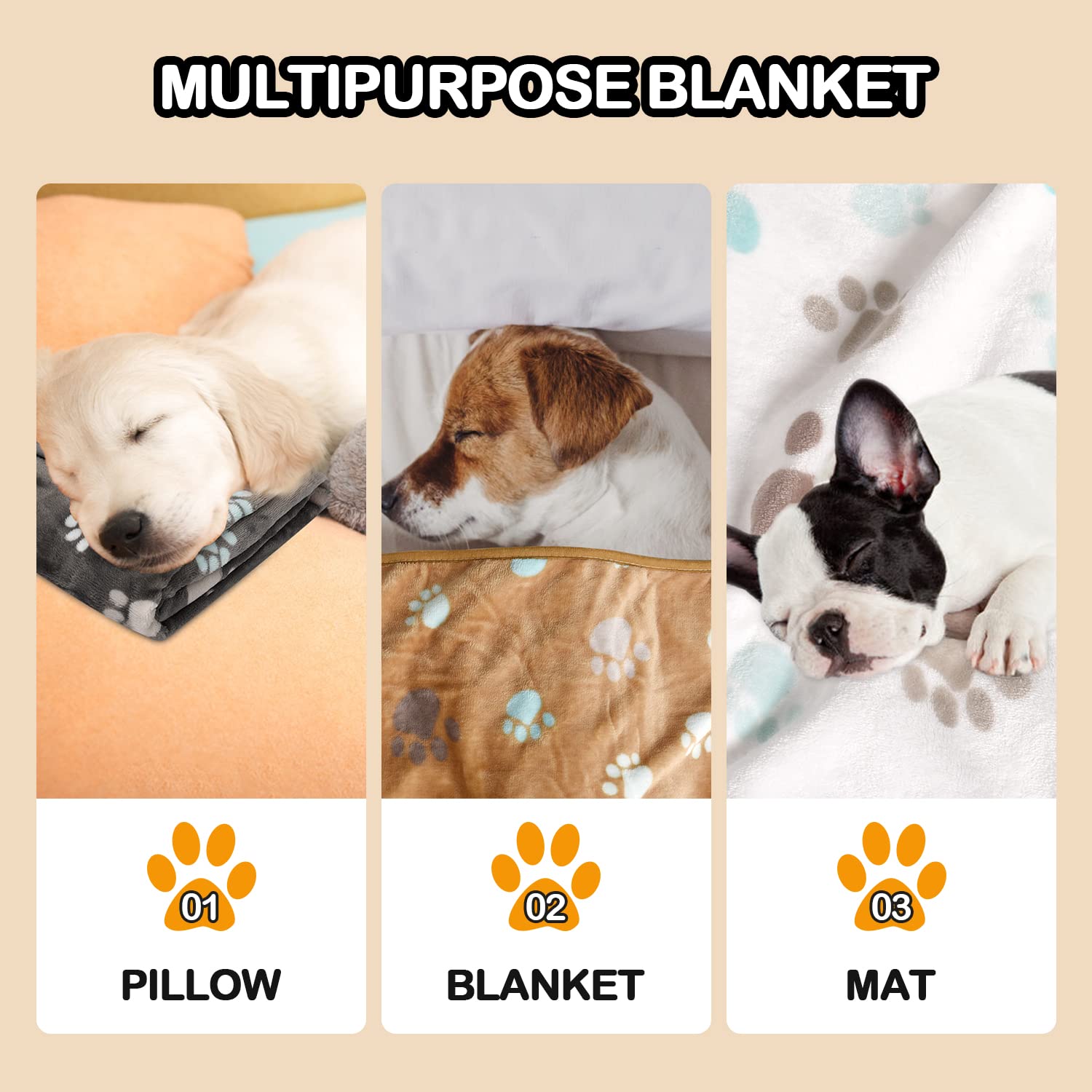Rezutan 1 Pack 3 Dog Blanket for Large Dogs,41x31 inch for Medium Soft Fluffy Washable Pet Cat Blankets,Reversible Elephant & Paw Print for Dog Kennels & Beds, Sofas, Blue