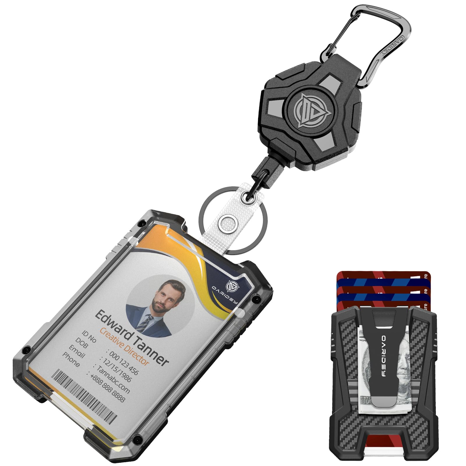 Oaridey Retractable Badge Holder with Belt Clip, Heavy Duty Retractable Keychain with Tactical ID Card Holder (Holds 6 Cards) - 31.5” Retractable Badge Reel Key Chain