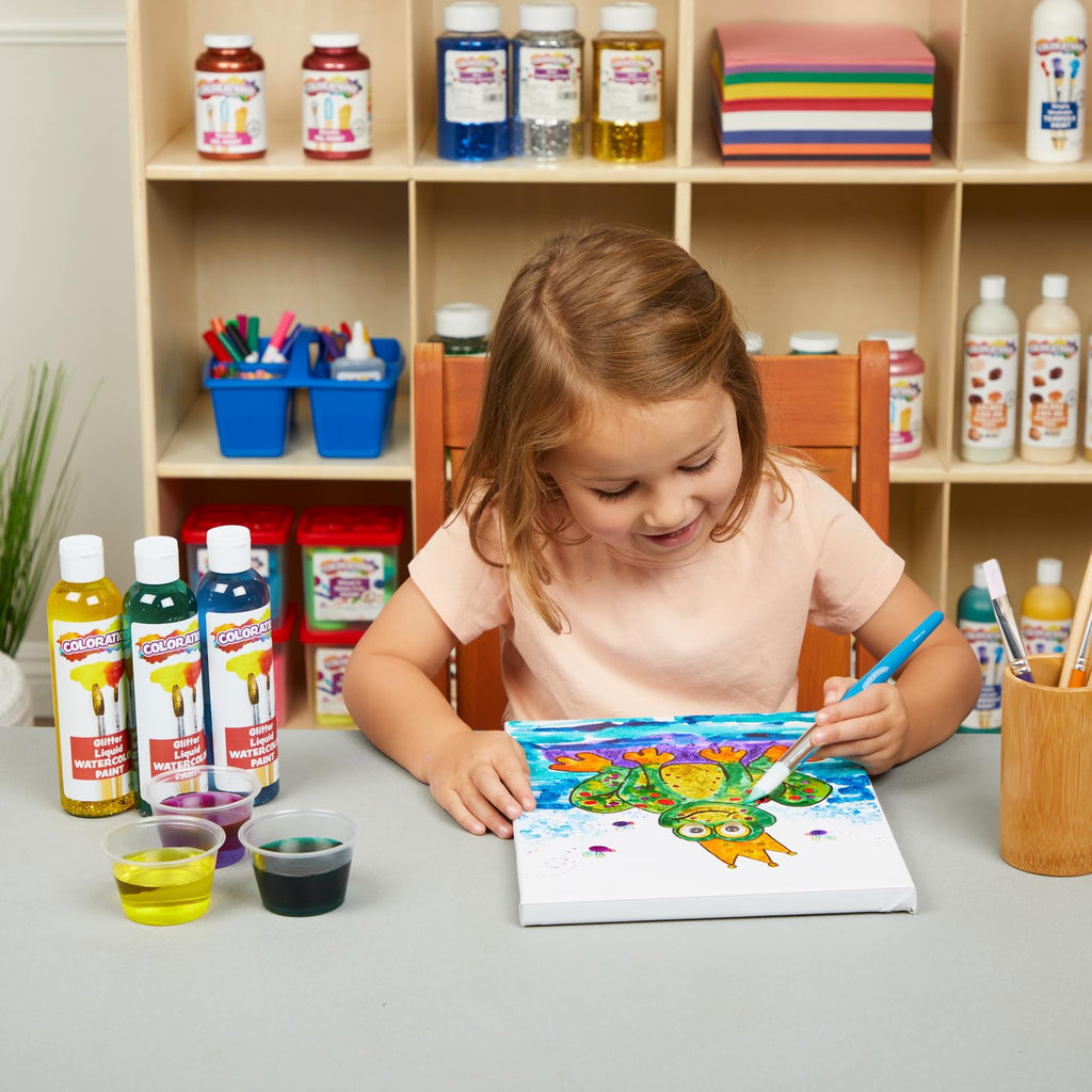 Colorations Paraben-Free Glitter Liquid Watercolor Paint, Set of 8 Vibrant Colors, 8 fl oz, Non-Toxic and Made in The USA