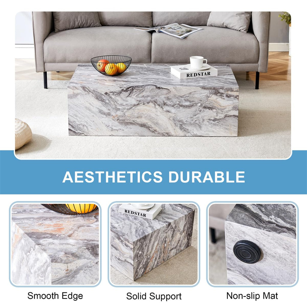 Round Coffee Table, 23.6" Modern Grey Faux Marble Drum Coffee Table, Round Accent Center Table for Living Room Apartment Small Spaces, No Assembly Required