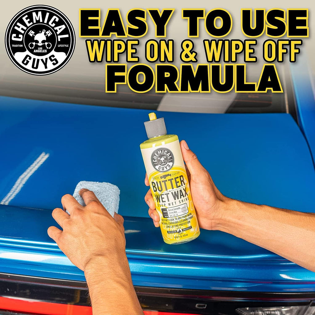 Chemical Guys Butter Wet Wax - Deep Wet Shine Car Wax for Cars, Trucks, SUVs, RVs, and More, Easy On/Off Liquid Formula, Banana Scent - 16 fl oz