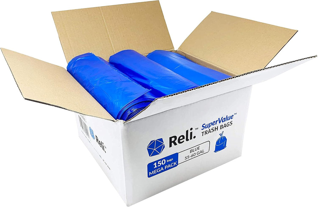 Reli. SuperValue 55-60 Gallon Recycling Bags | 150 Count | Blue Trash Bags | Made in the USA