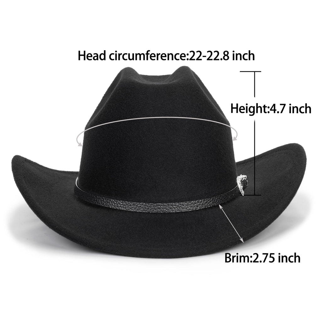 Eohak Womens Western Cowboy Hats Studded Pinched Western Cowgirl Hats Wide Brim Fedoras Hat with Belt Buckle (Size:Medium)
