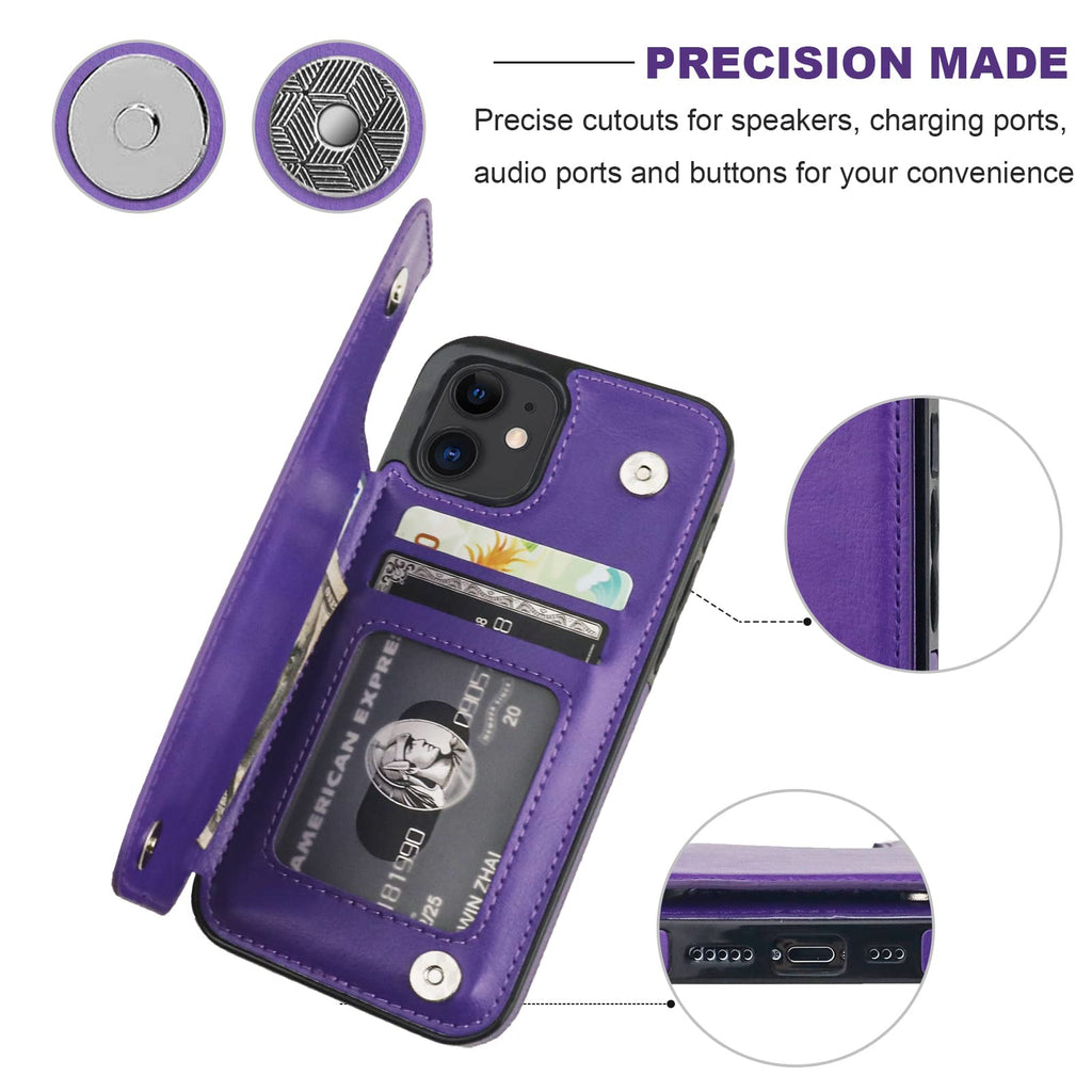 ONETOP Compatible with iPhone 12 Compatible with iPhone 12 Pro Wallet Case with Card Holder, PU Leather Kickstand Card Slots Case, Double Magnetic Clasp Durable Shockproof Cover 6.1 Inch(Black)