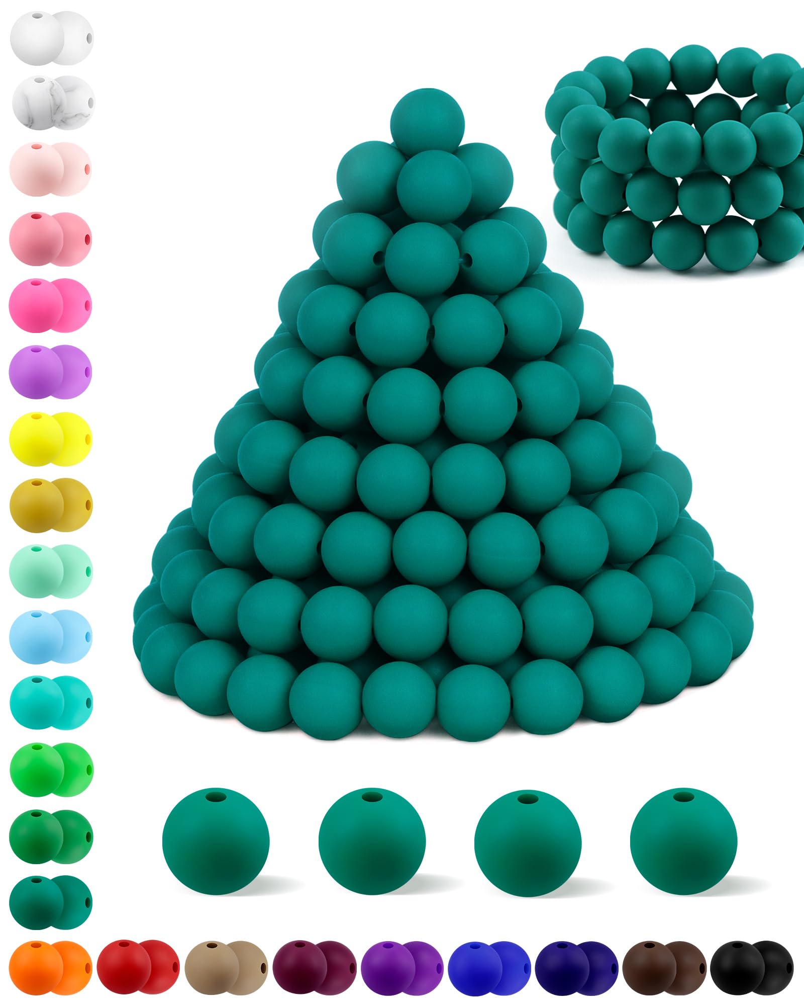 180PCS FIVEIZERO Silicone Beads – 30 Colors 12mm Round Rubber Beads Bulk for DIY Crafts, Keychain Accessories & Jewelry Making | Soft Silicone, Seamless Finish, Easy to String, Fade Resistant, Durable for Daily Use