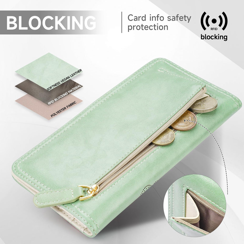 KITEVIUN RFID Wallet Women Ultra Slim Thin Womens Wallet Compact Clutch Long Ladies Wallet for Women WHITE