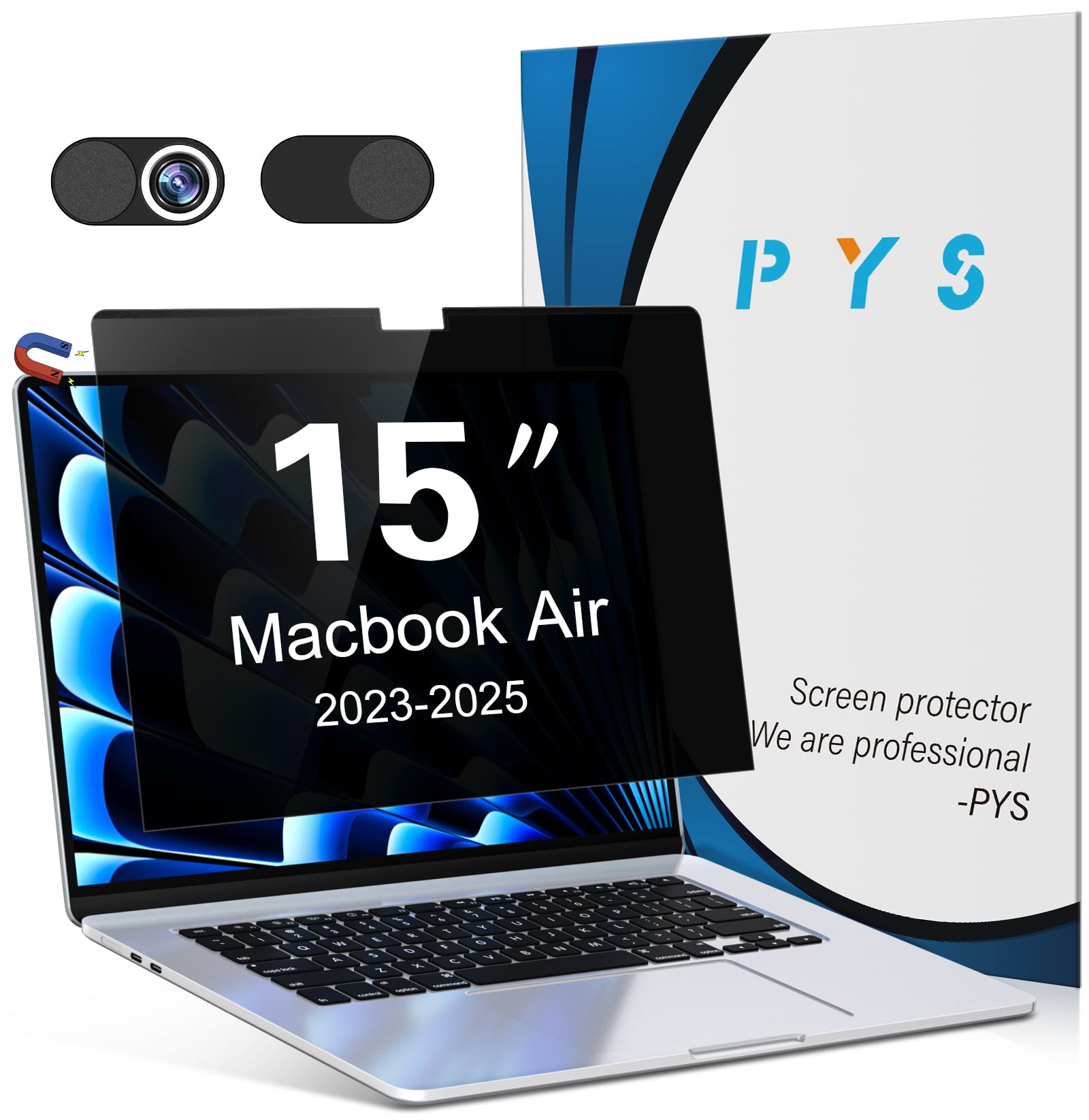 PYS MacBook Air 13.6 Inch Magnetic Privacy Screen for M2 Chip 2022 (A2681) - Removable Anti-Spy Laptop Shield
