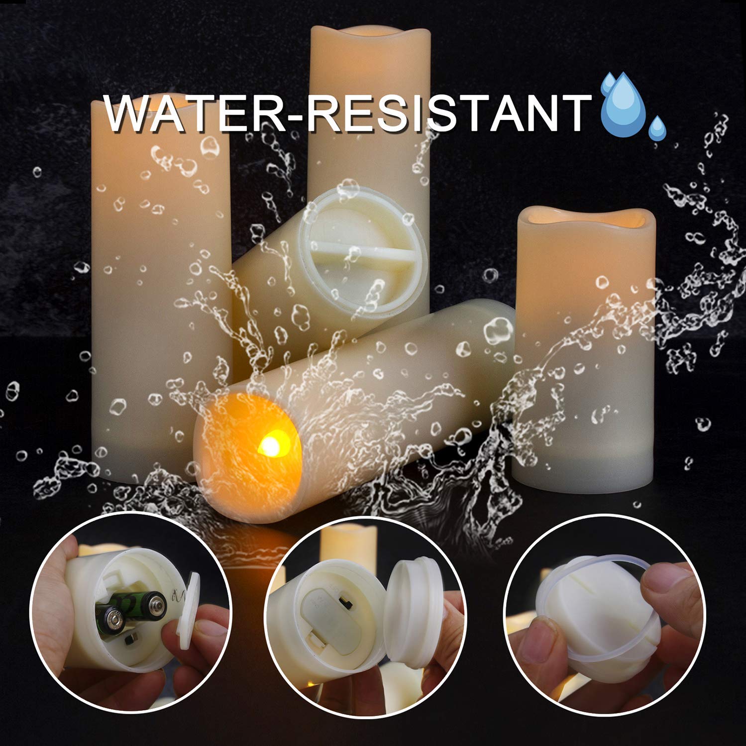 Aignis 12-Pack Waterproof Flameless Candles, 2.2" Slim Plastic Battery Operated LED Pillar Candles with 2 Remotes & Timers, Melt-Proof Fake Electric Candles for Outdoor Patio, Wedding, Home Decor