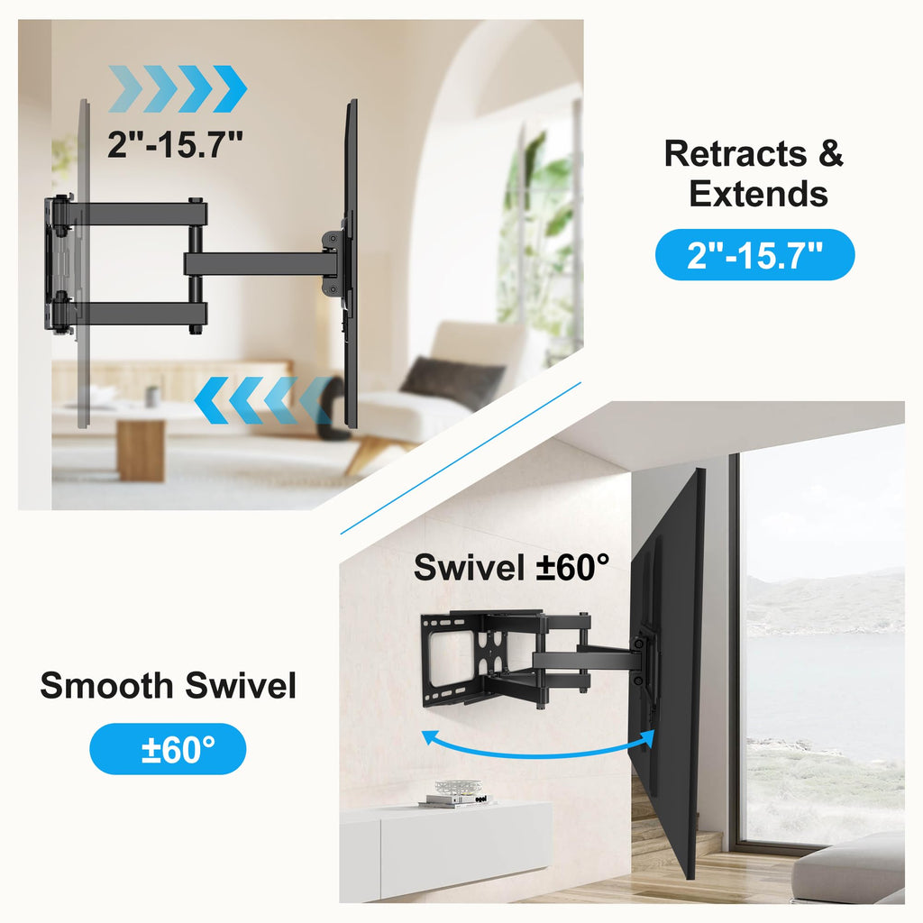 XINLEI Full Motion TV Wall Mount for Most 26"-70" Flat/Curved TV, Swivel Tilt Bracket with Articulating Dual Arms, Support 100lbs, Max VESA 400x400mm, Fits 12”/16" Wood Stud (MA570)