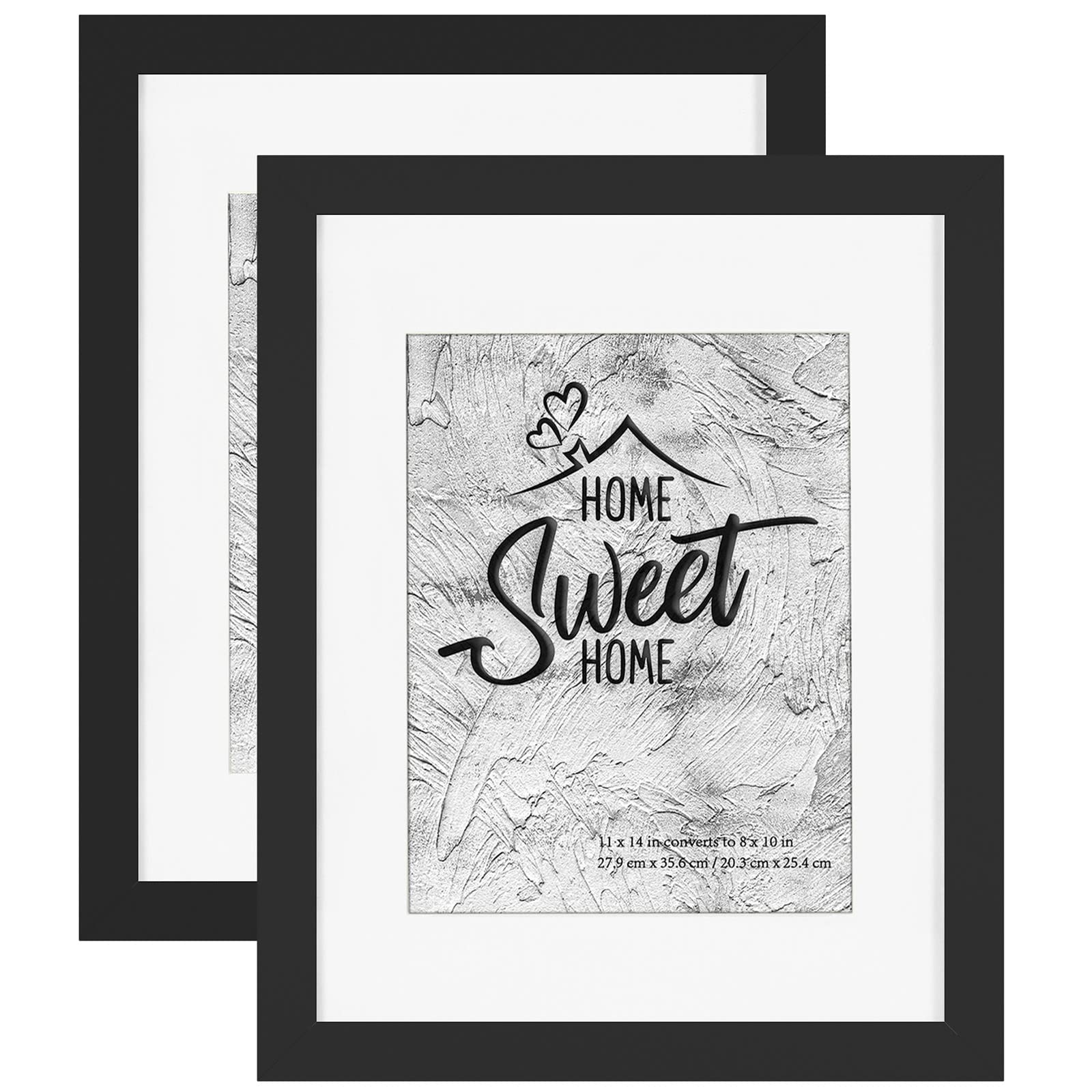 Califortree Black 11x14 Picture Frame - Display Photos 8x10 with Mat or 11x14 Without Mat - HD Glass Inside, Set of 2