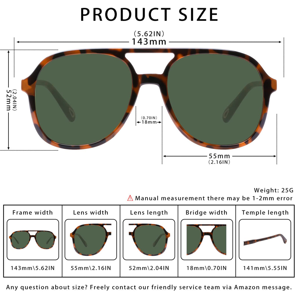YDAOWKN Retro Square Aviator Sunglasses for Womens Mens Vintage 70s Double Bridge Sun Glasses