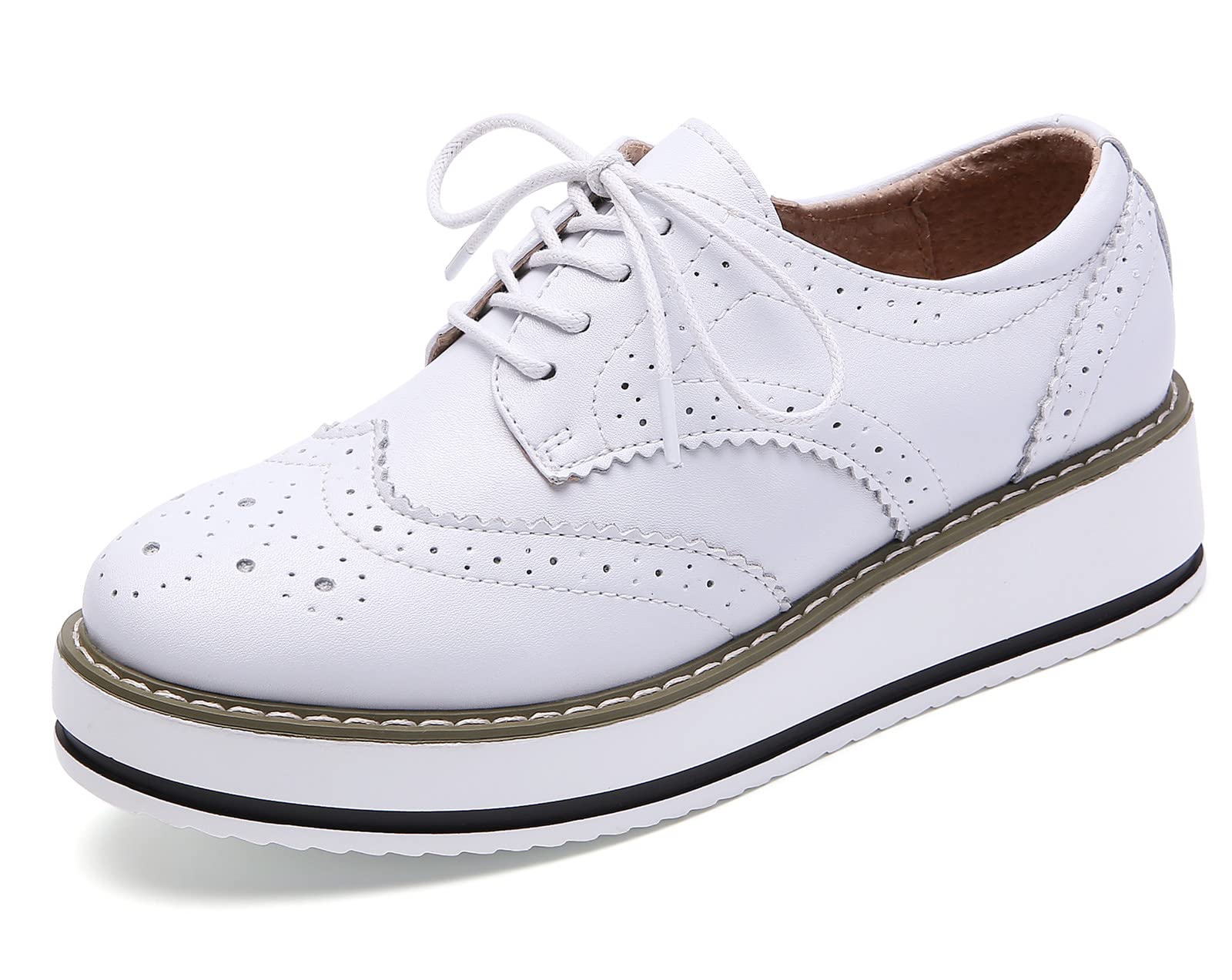 DADAWEN Women's Platform Lace-Up Wingtips Square Toe Oxfords Shoe