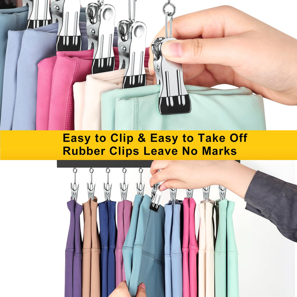 Legging Organizer for Closet, Pants Hangers with Clips Holds 20 Leggings, Jeans, Hats, Shorts, Socks, 360° Rotating Space Saving Hanging Lightweight Garment Hanger Storage 2Pcs