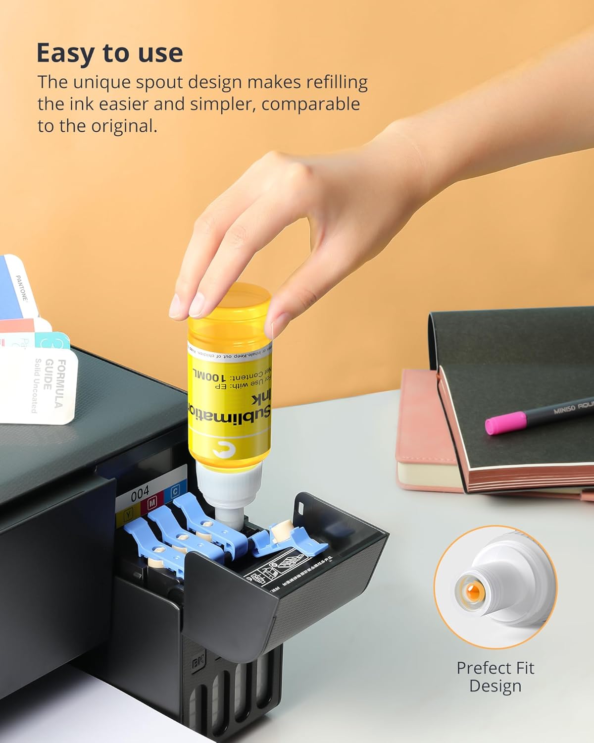 Hiipoo 580ML Sublimation Ink for Supertank Inkjet Printer ET-2400 ET-2720 ET-2760 ET-2800 ET-2803 ET-2850 ET-3760 ET-4800 ET-15000 Heat Press Transfer on T-Shirt (Autofill/ICC-Free/Anti-UV)