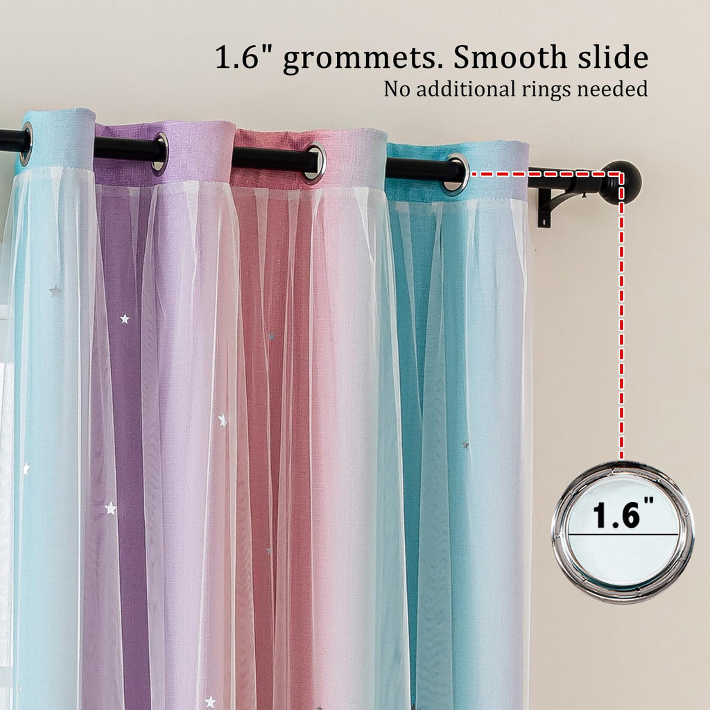 Anytime Star Cut-Out Blackout Curtains for Bedroom 2 Panels,2-Layers Mix Design of Fabric & Tulle,Pretty Pure Color Window Curtain for Kids Room(W35 x L45,LPink)