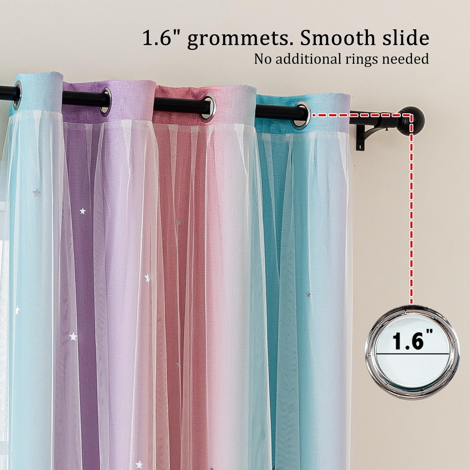 Anytime Star Cut-Out Blackout Curtains for Bedroom 2 Panels,2-Layers Mix Design of Fabric & Tulle,Pretty Pure Color Window Curtain for Kids Room(W35 x L45,LPink)